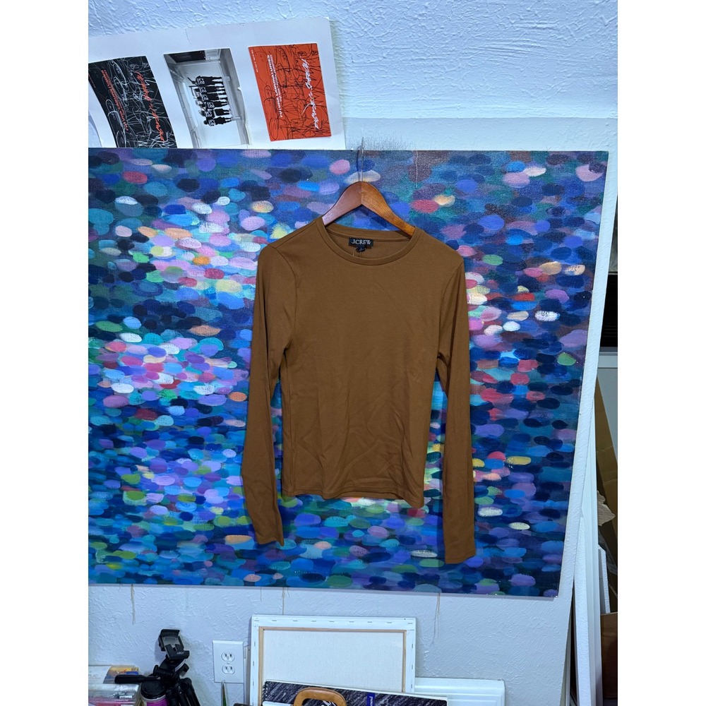 J.Crew Womens Ribbed Long Sleeve Crewneck T-Shirt Brown Size L NEW